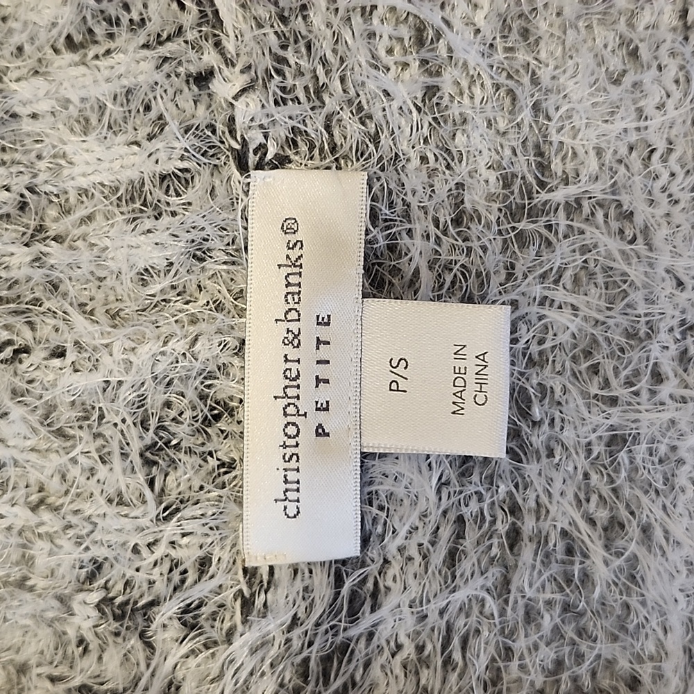 🍁Christopher and Banks White and Grey Fuzzy Open Front Sleeveless Sweater - Picture 5 of 6